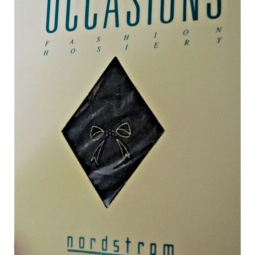 NORDSTROM Occasions Ultra Sheer Control Pantyhose Black Large Glitter Bow Ankles